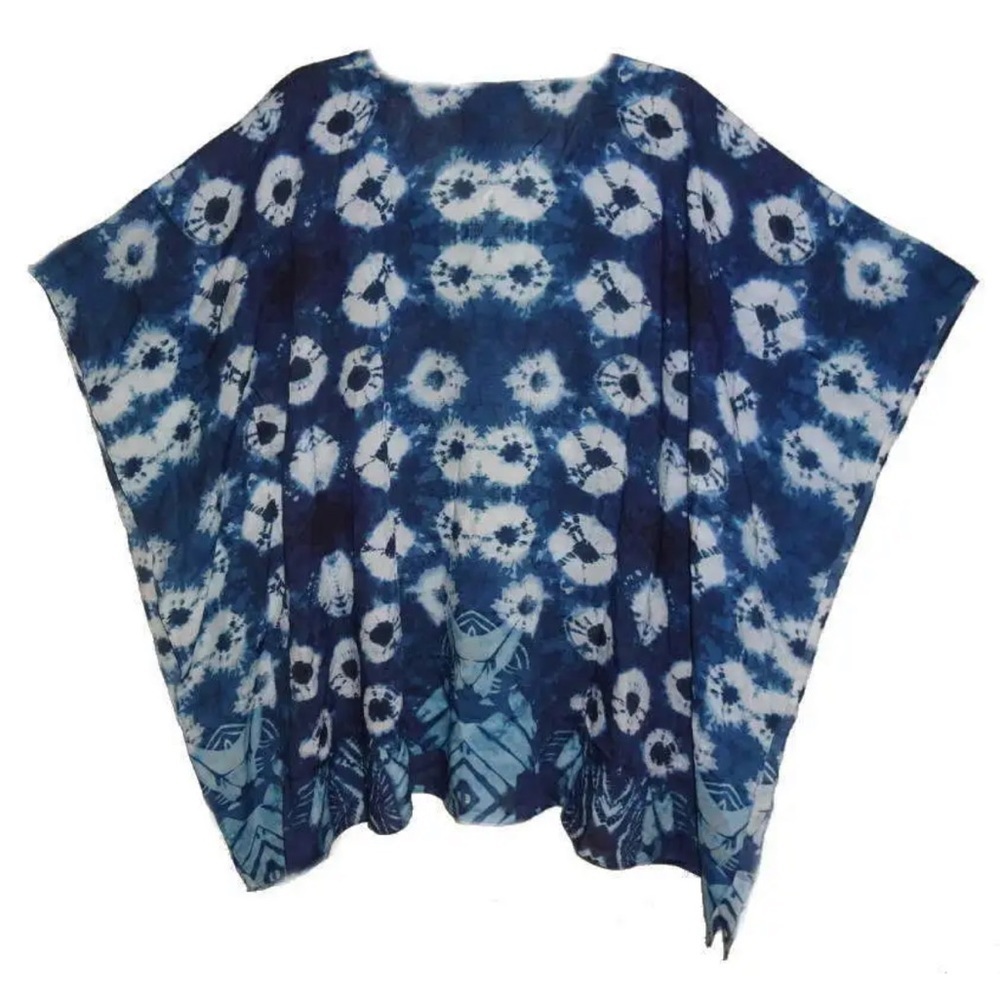 Anthropologie Tie Dye Caftan Large 10 12 Blue Soft Modal Swim Cover Up Poncho
